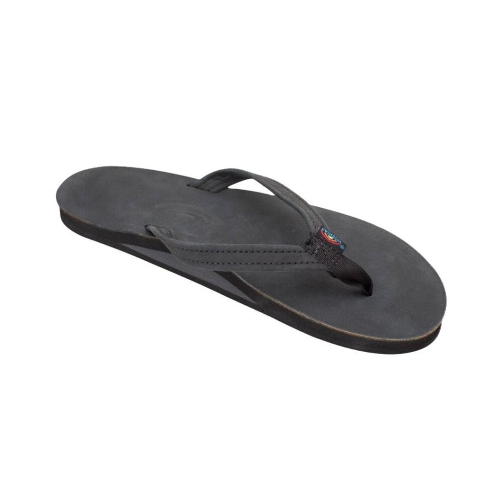 Rainbow Sandals Women's Leather Single Layer Narrow Strap Black Flip Flop
